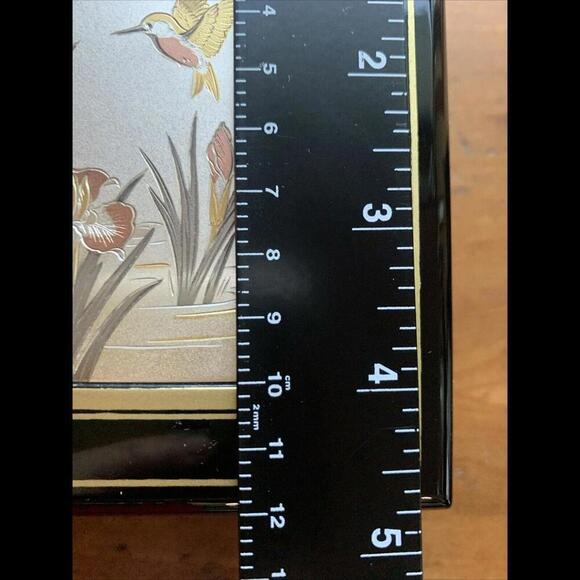 VTG Japan Art Of Chokin Flowers & Bird Black Lacquer Music Jewelry Box Red Inner - Picture 6 of 7